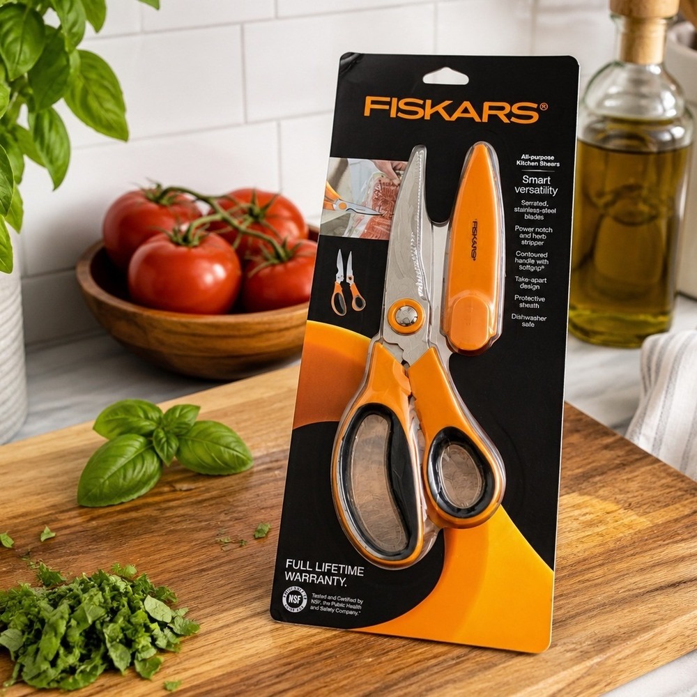 Fiskars Kitchen Shears Stainless Steel Scissors w/ Sheath NEW